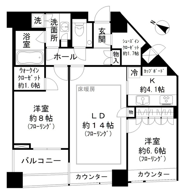 【港区赤坂のマンションの間取り】