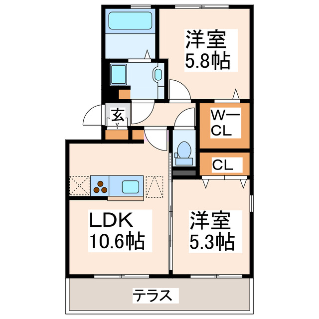 熊本市東区長嶺東のアパートの間取り