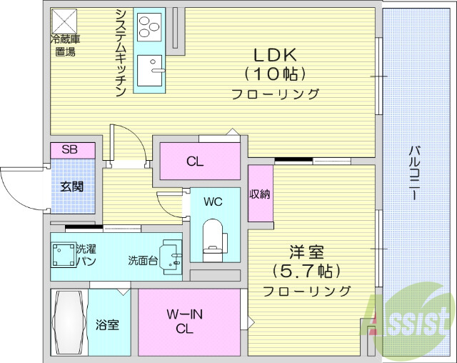 仙台市若林区なないろの里のアパートの間取り