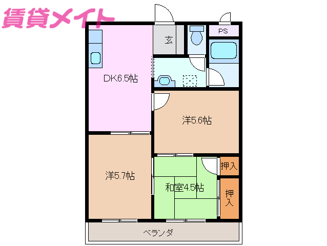 津市河芸町上野のマンションの間取り