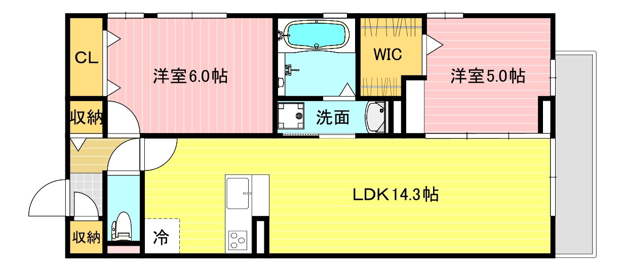 仙台市若林区なないろの里のアパートの間取り