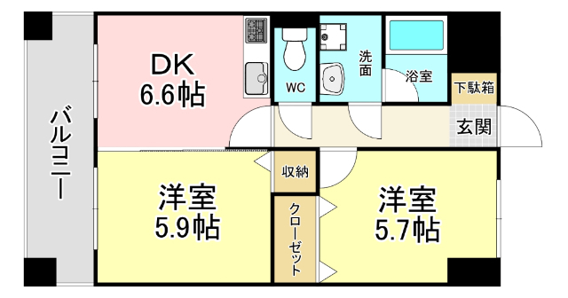 北九州市小倉北区東篠崎のマンションの間取り