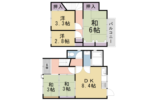 北白川瓜生山町貸家の間取り