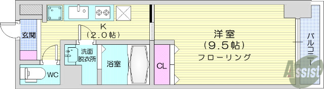 仙台市青葉区木町通のマンションの間取り