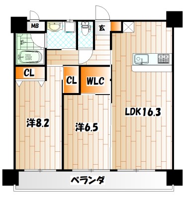 福岡県北九州市小倉北区朝日ケ丘（マンション）の賃貸物件の間取り