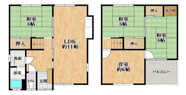 近鉄南大阪線 高鷲駅 徒歩7分 2階建 築53年の間取り写真
