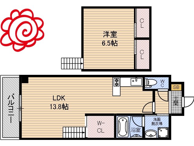 大阪市鶴見区茨田大宮のマンションの間取り