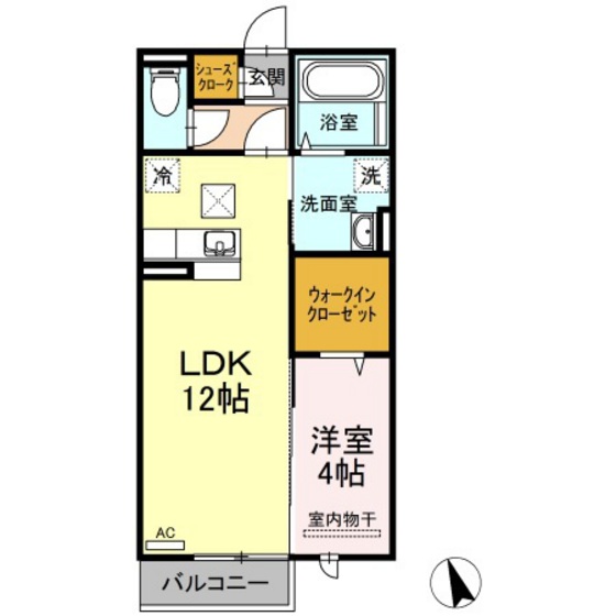 岡山市北区三門東町のアパートの間取り