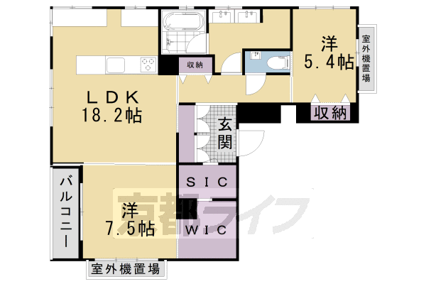 京都市左京区岡崎円勝寺町のマンションの間取り