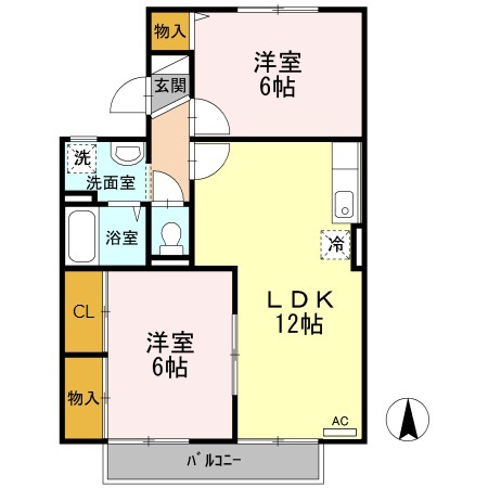 岡山市中区下のアパートの間取り