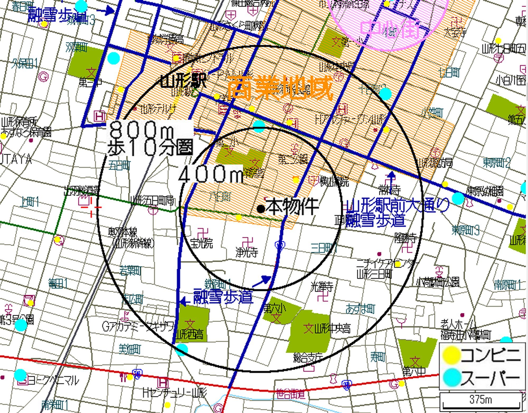 【山形市十日町のアパートのショッピングセンター】