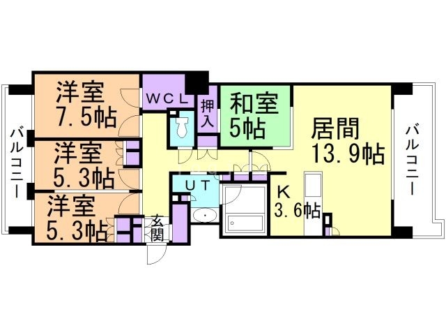 ワザック函館・五稜郭　ミヤビコートの間取り