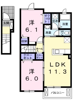 玉野市槌ケ原のアパートの間取り