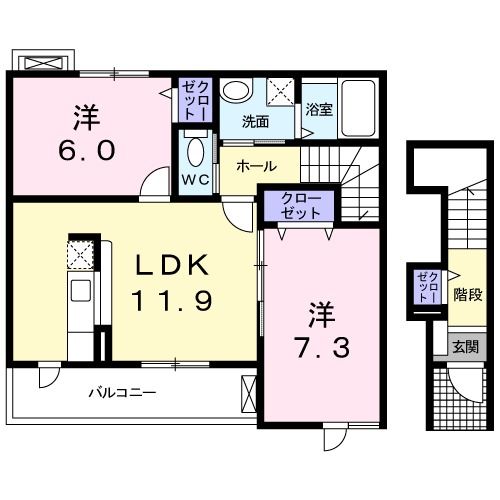 岩国市由宇町港のアパートの間取り