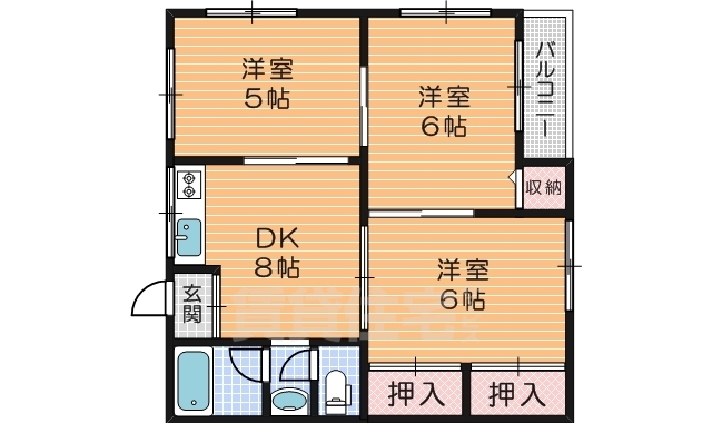 日晴ハイツA棟の間取り