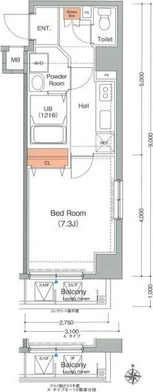 名古屋市北区杉栄町のマンションの間取り