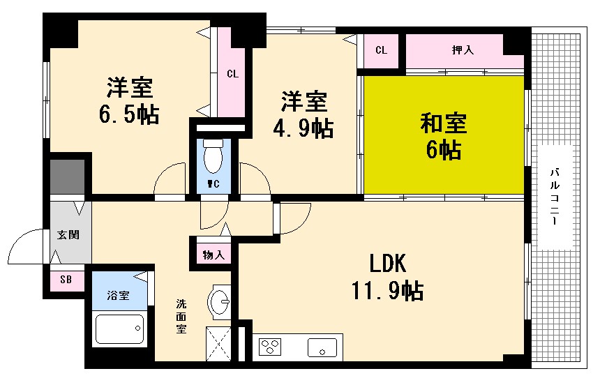 広島市西区己斐本町のマンションの間取り