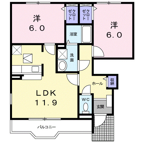 ラフレシールＣ　2ＬＤＫの間取り