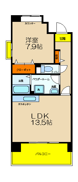 神戸市中央区脇浜海岸通のマンションの間取り