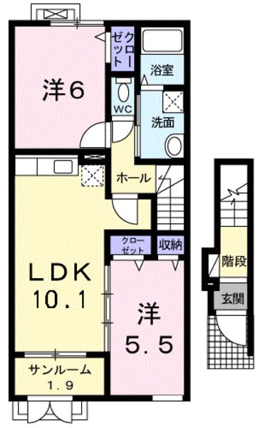 鳥取市湖山町南のアパートの間取り