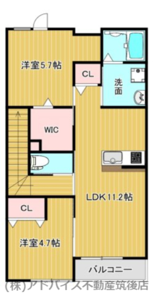 筑後市大字一条のアパートの間取り