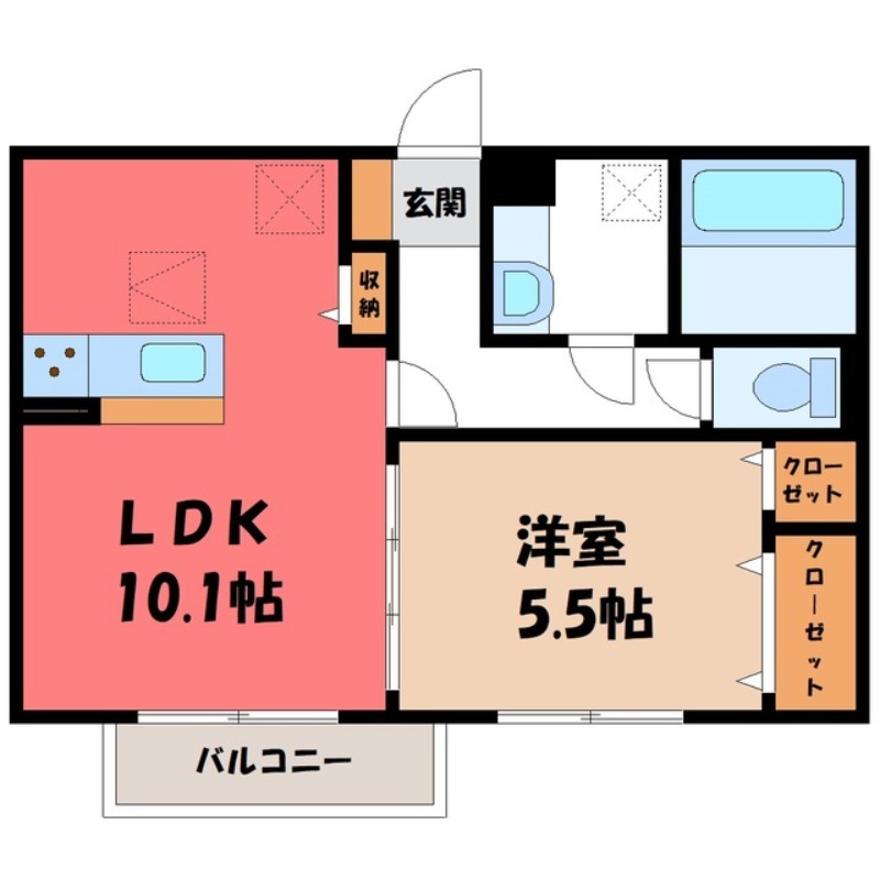 下都賀郡野木町大字友沼のアパートの間取り