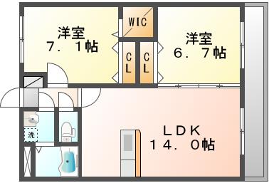 岡山市北区北長瀬表町のマンションの間取り