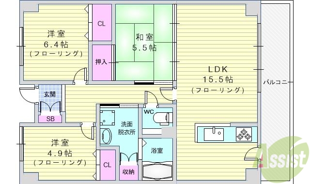 豊中市旭丘のマンションの間取り