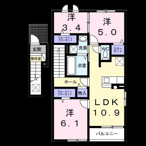 （仮称）西郷村米アパートＢの間取り