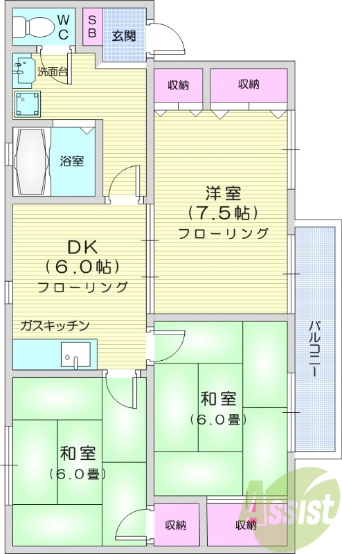 仙台市宮城野区岩切のアパートの間取り