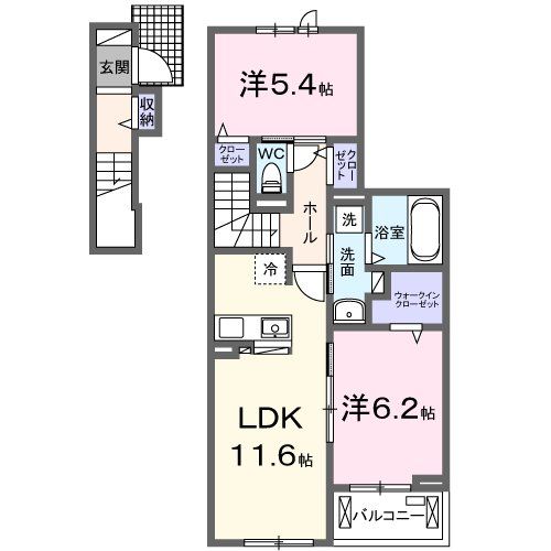 入間郡毛呂山町若山のアパートの間取り