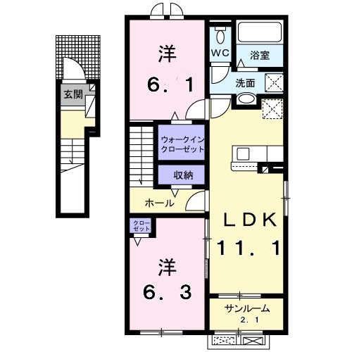 【新潟市西蒲区赤鏥のアパートの間取り】