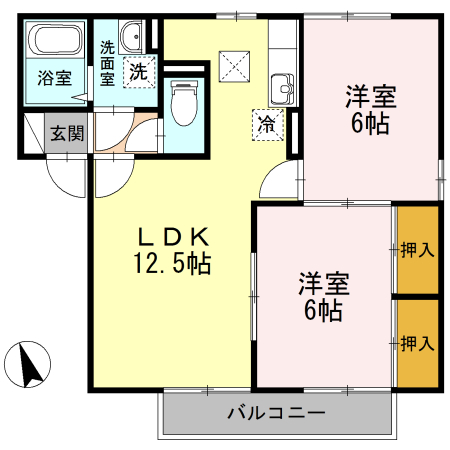 甲斐市中下条のアパートの間取り