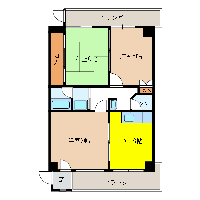 大垣市三塚町のマンションの間取り