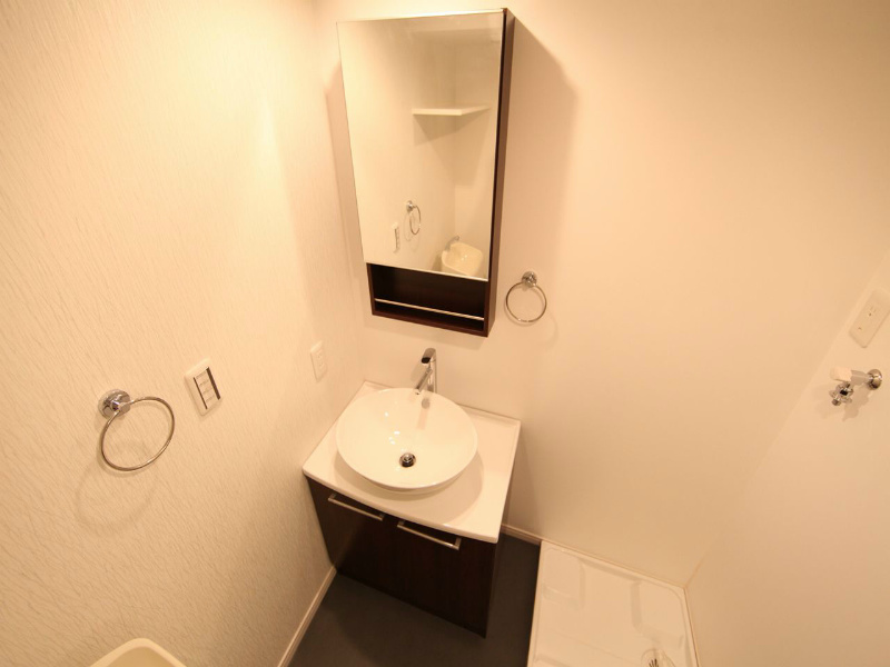 洗面設備　脱衣所　デザイン独立洗面台　収納スペース有