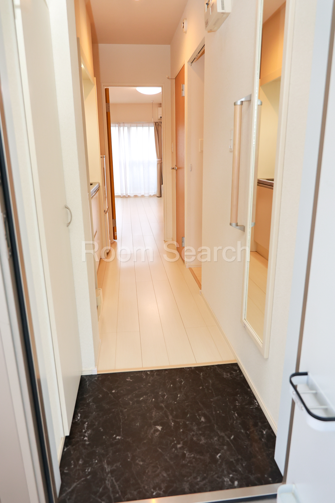 玄関　姿見鏡、シューズ収納