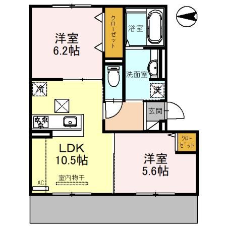 京都市右京区嵯峨折戸町のアパートの間取り