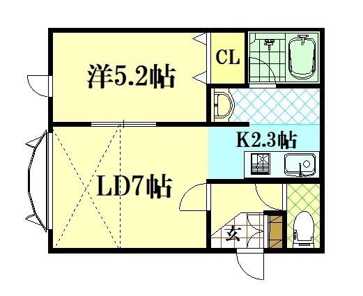 旭川市緑が丘二条のアパートの間取り