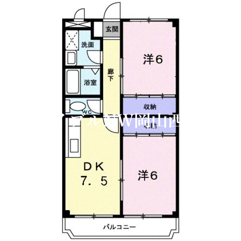 岡山市南区新福のマンションの間取り