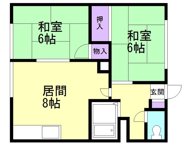 函館市宝来町のアパートの間取り