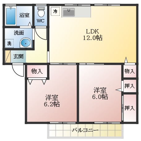 羽曳野市東阪田のアパートの間取り