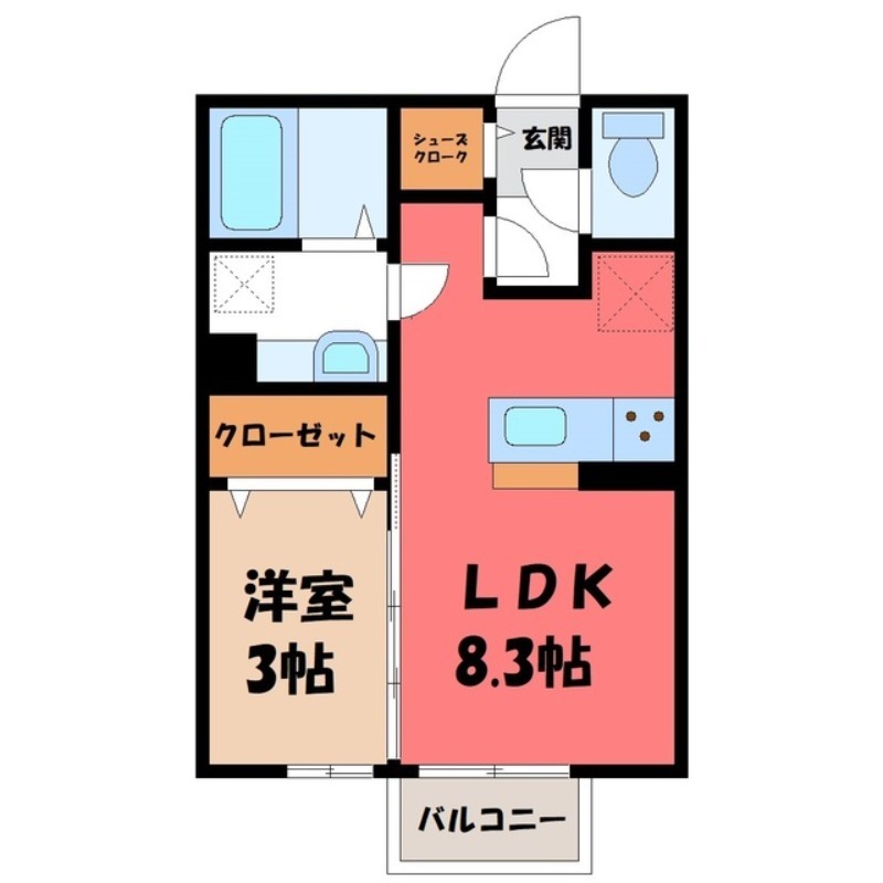 下都賀郡野木町大字友沼のアパートの間取り