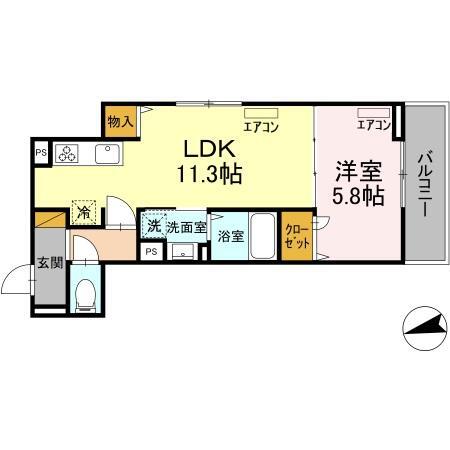 Ｄ－ｒｏｏｍ弁天３丁目　Ｂの間取り