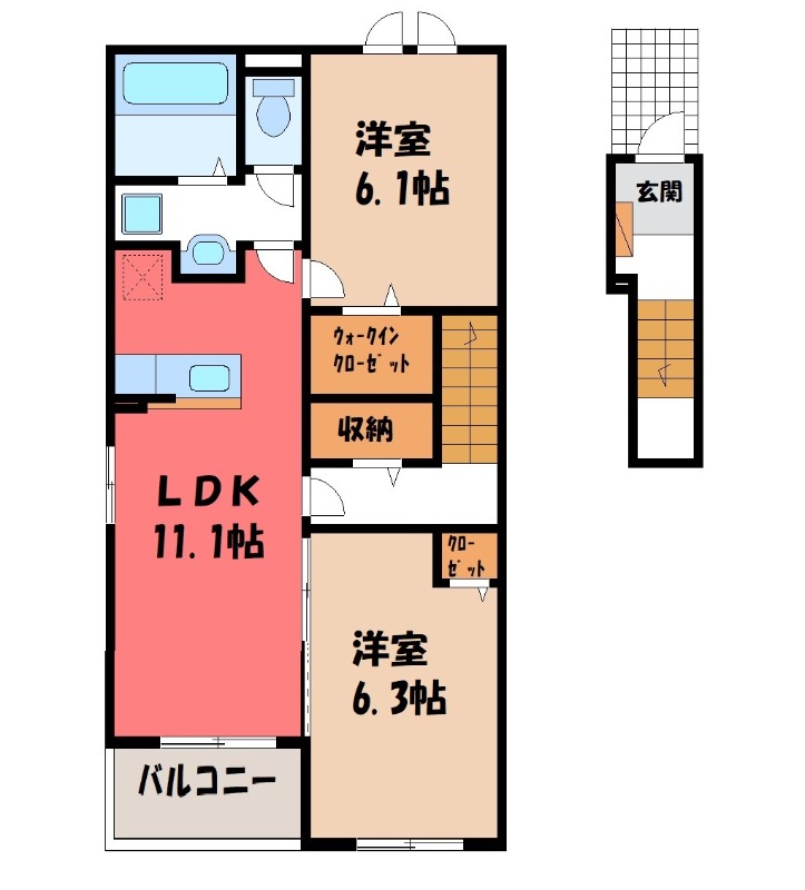 栃木市大平町富田のアパートの間取り