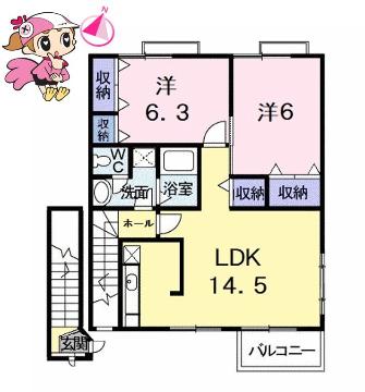 鳴門市撫養町黒崎のアパートの間取り