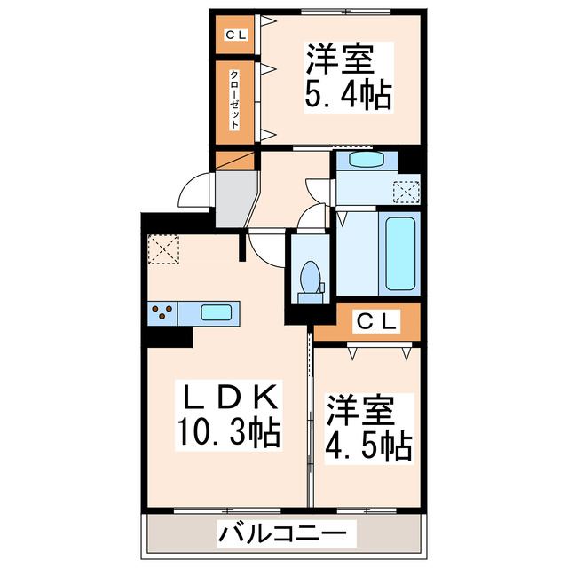 熊本市西区蓮台寺のアパートの間取り