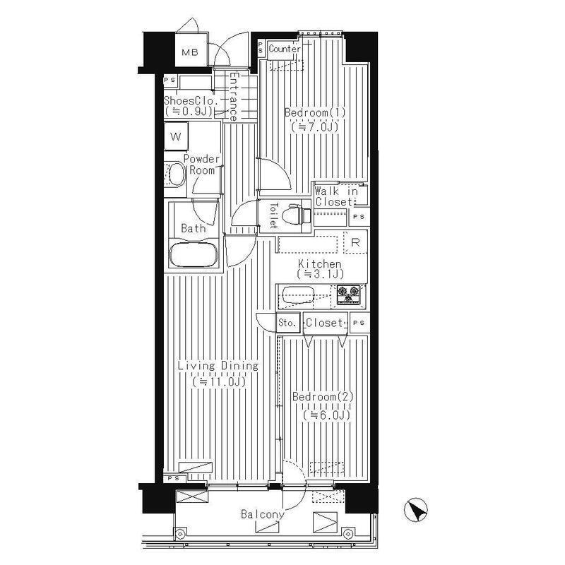 新宿区北新宿のマンションの間取り