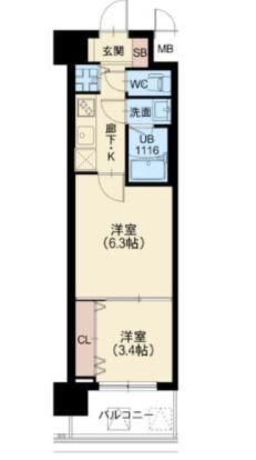 大阪市淀川区加島のマンションの間取り