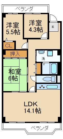 グリーンタウン香里ケ丘Ａ棟の間取り