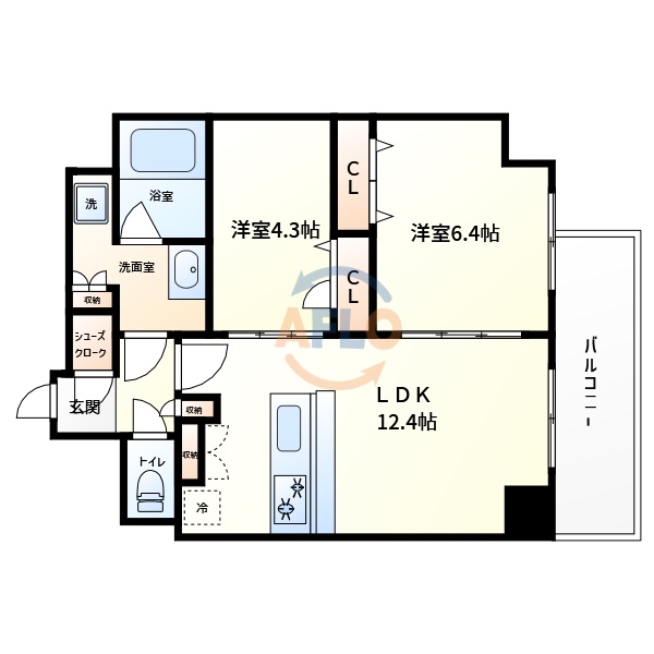 大阪市中央区内平野町のマンションの間取り